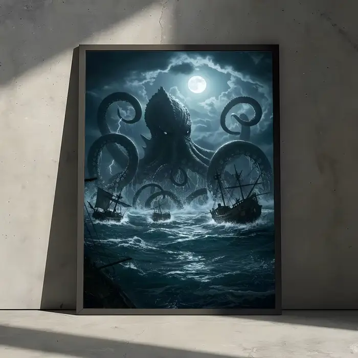 Peinture de calligraphie sur toile de coton, Kraken de la mythologie nordique, affiche d'art mural, 