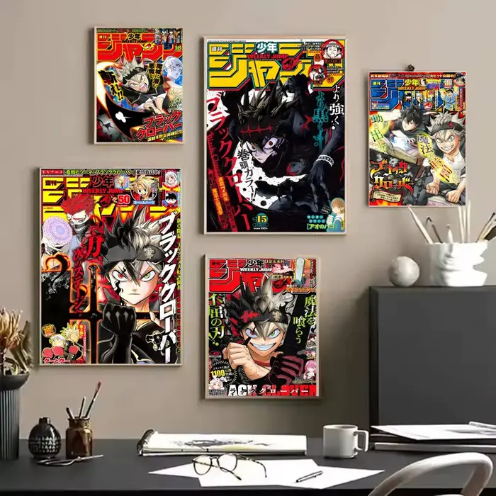 Autocollants d'affiche de dessin animé trèfle noir B