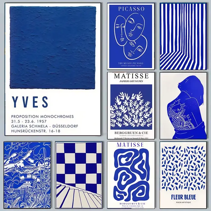 Affiche d'art mural simple bleu Klein abstrait