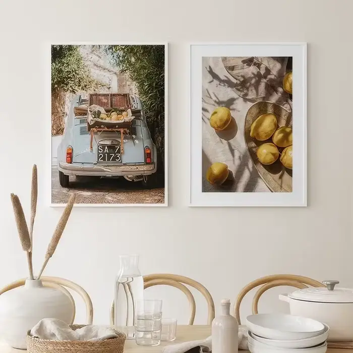 Affiche imprimée de récolte de fruits, citron, Olive, voitures et plantes, paysage, peinture sur toile d'art mural, décoration de salon de maison, automne