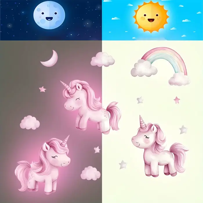 Autocollant mural lumineux étoiles licorne