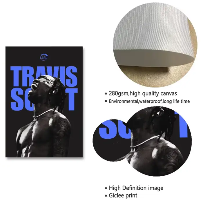 Affiche murale sur toile avec calligraphie du célèbre rappeur T-Travis Scott pour salon