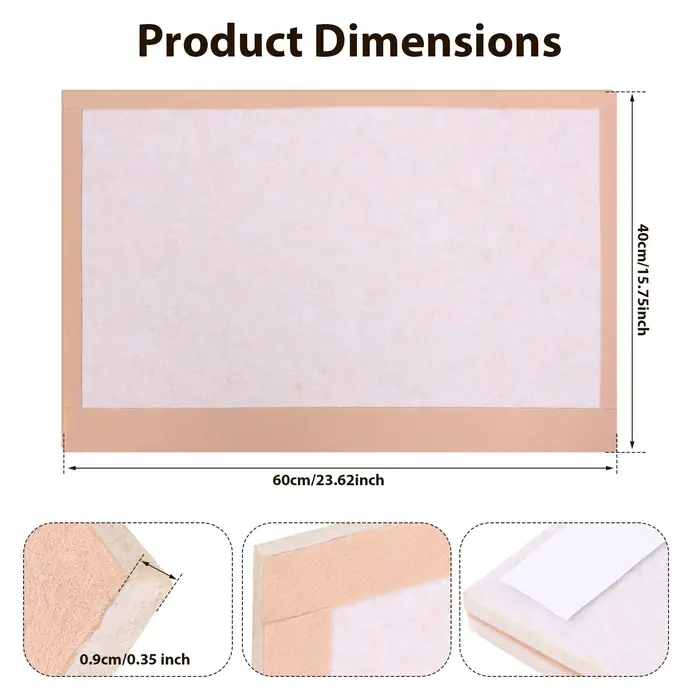Tableau d'affichage rectangulaire en feutre de 0,9 cm d'épaisseur, panneau mural auto-adhésif en feutre doux pour salon et chambre à coucher
