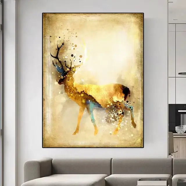Toile de peinture moderne en forme de cerf et d'élan jaune, affiches et imprimés d'animaux nordiques