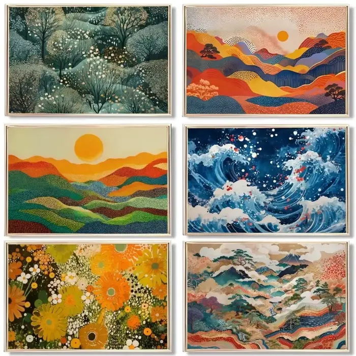 Affiche de paysage naturel japonais, peinture sur toile colorée abstraite, Art mural, musée, décoration de salon et de maison
