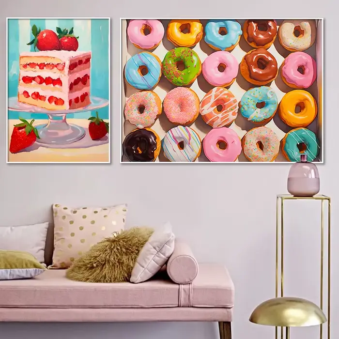 Peinture sur toile moderne rose, sucette, beignet, cerise, beignets, Macarons, Cupcake, impression Pop Art, affiche alimentaire colorée, décor de cuisine