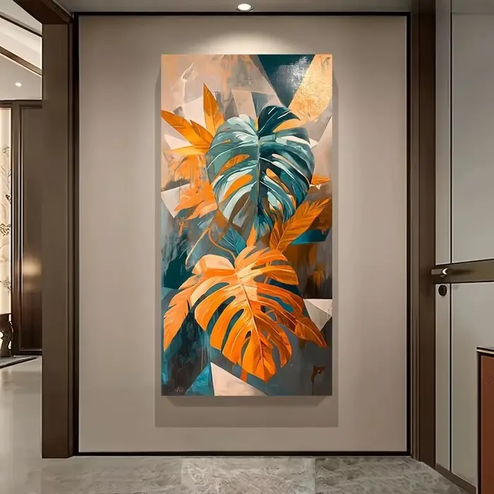 Affiche de feuilles de palmier bleues et orange vibrantes