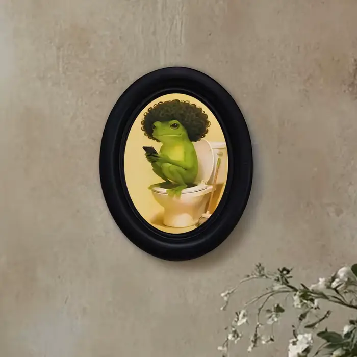1 pièce de décoration murale amusante en forme de grenouille de toilette avec cadre ovale