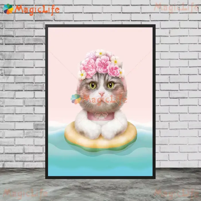 Toile d'art mural de dessin animé chat fille