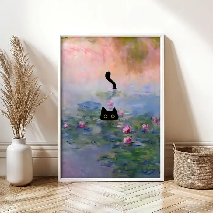Monet Waterlily Cat Print