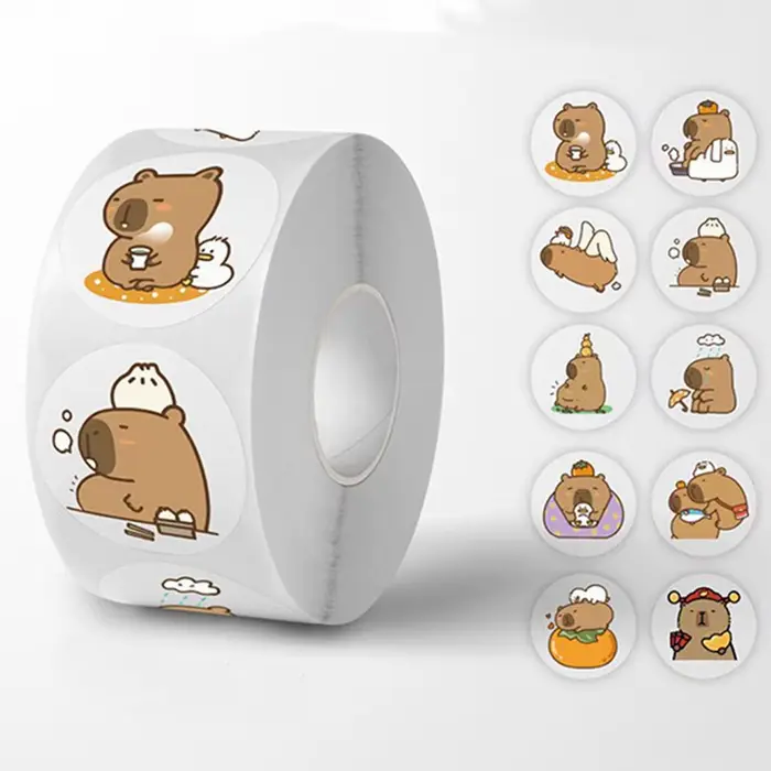 500 autocollants/rouleau Capybara mignons, imperméables, esthétiques, décoratifs pour bagages, ordin