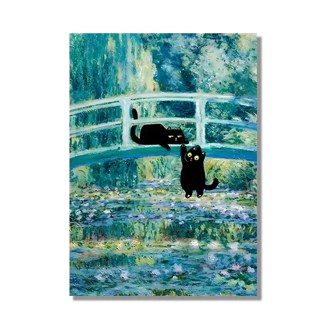 Peinture sur toile de chat noir drôle sans cadre, affiche de peintre de renommée mondiale, oeuvre de