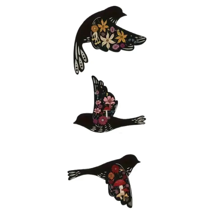 Décoration murale en bois d'oiseaux volants noirs, ensemble de décorations murales en bois pour la m