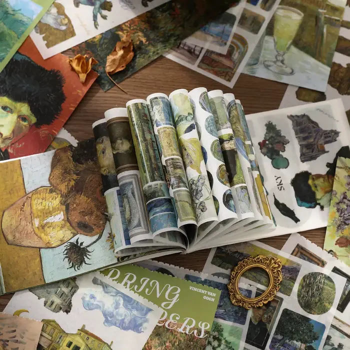 Livre d'autocollants Washi esthétiques Van Gogh Impression, 50 pièces, fournitures d'art classique pour la décoration de carnets et albums