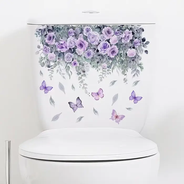 Autocollant mural plante fleur papillon, décor de salle de bains, toilettes, salon, armoire, décoration de la maison, autocollants d'embellissement, Mura auto-adhésif