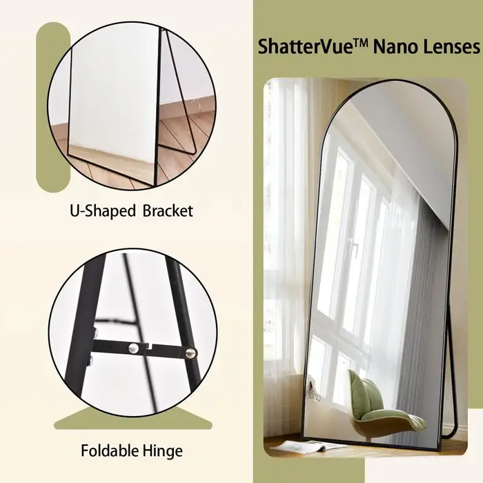 Miroir Mural Book ine Longueur en Arc de 71x26 Pouces, Miroir de Sol avec Support, Miroir Complet en
