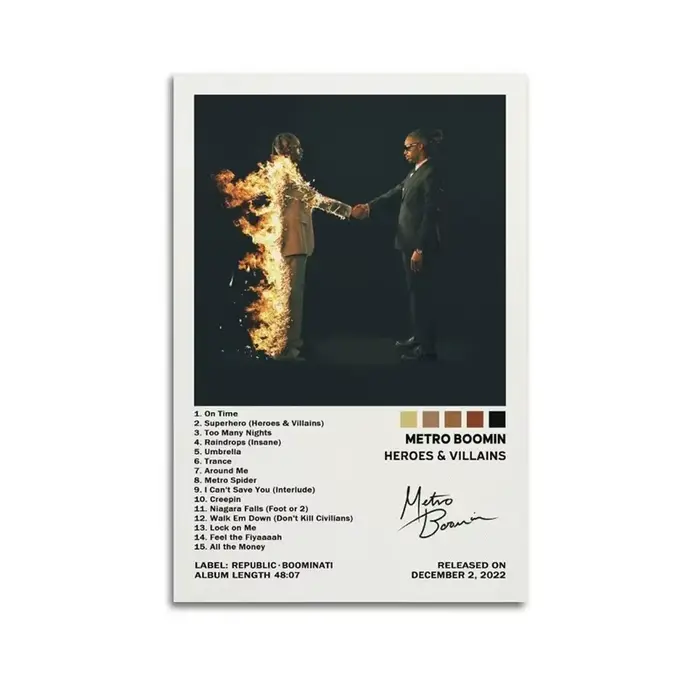 Pop Rap chanteur Metro Boomin toile affiche esthétique Album de musique héros et méchants Hip Hop 21