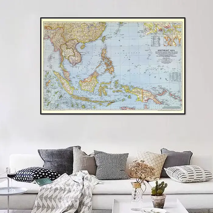 Affiche détaillée de la carte du sud-est 1944 en papier Kraft, format A2, tableau mural rétro, carte