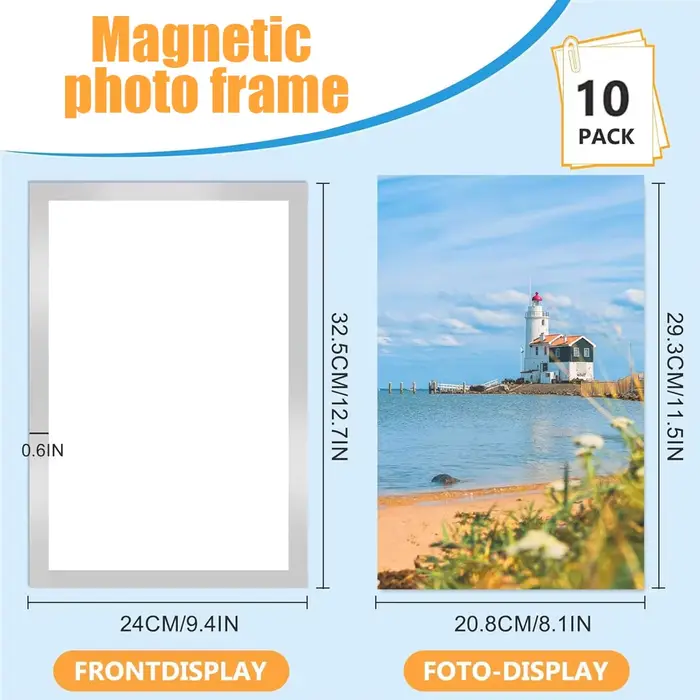 Lot de 10 cadres photo magnétiques A4