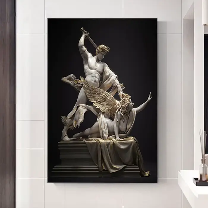 Toile de peintures avec figurines de mythologie
