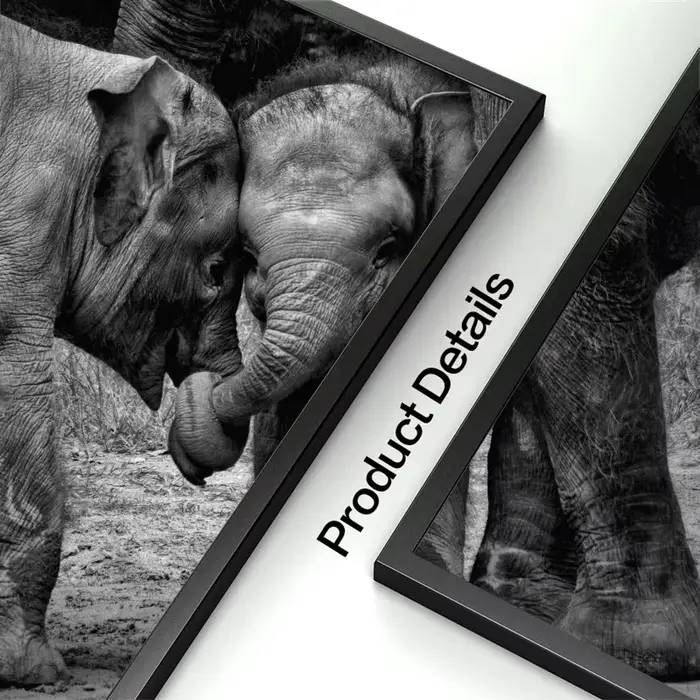Peinture sur toile d'éléphants d'animaux noirs et blancs