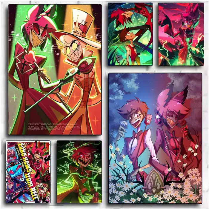 Anime h-hazbin h-hôtel Alastor peinture calligraphie toile affiche mur Art intérieur couloir décoration de la maison cadeaux de vacances