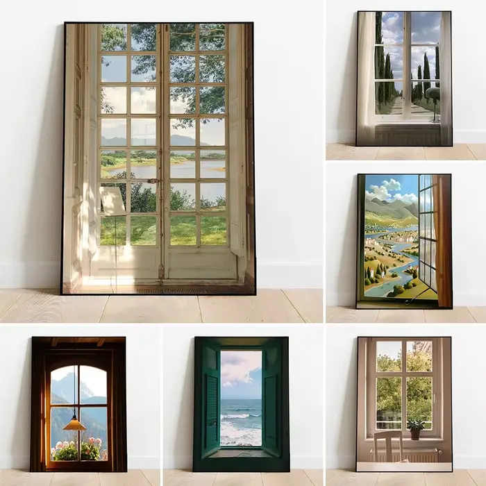 Affiche murale d'art de paysage vert pour fenêtres