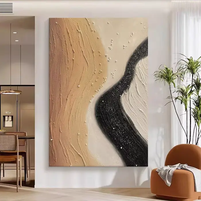 Décoration de la maison contemporaine peinte à la main, ligne blanche abstraite, coutumes sur toile,