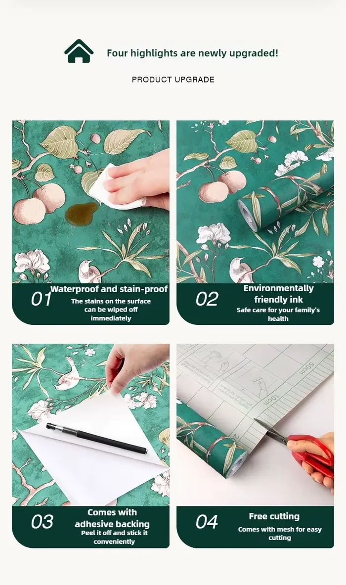 Papier peint adhésif pour mur-motif de fleurs orientales