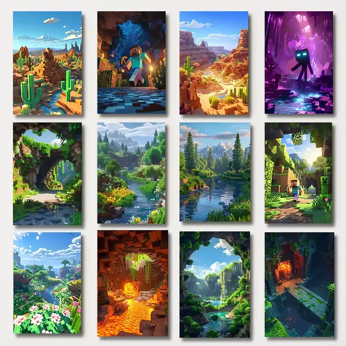 Affiche sur toile style paysage de monde pixelisé de jeu vidéo