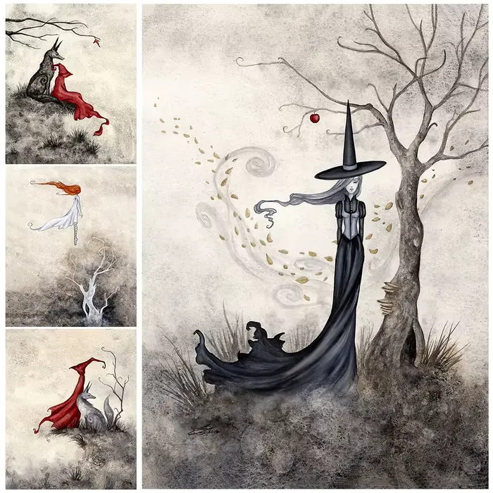 Toile d'art mural Vintage de la dernière pomme et de la sorcière noire, peinture sur toile de sorcières rouges, affiche d'art et impression, décoration de maison sans cadre