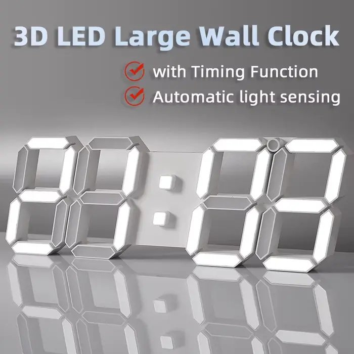 Grande horloge murale LED 3D avec télécommande