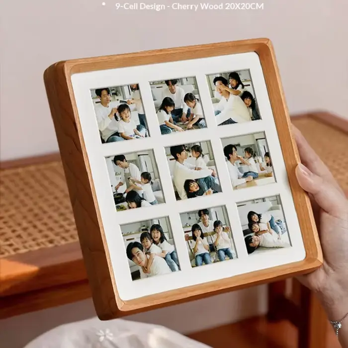 Cadre photo en bois premium à 9 compartiments