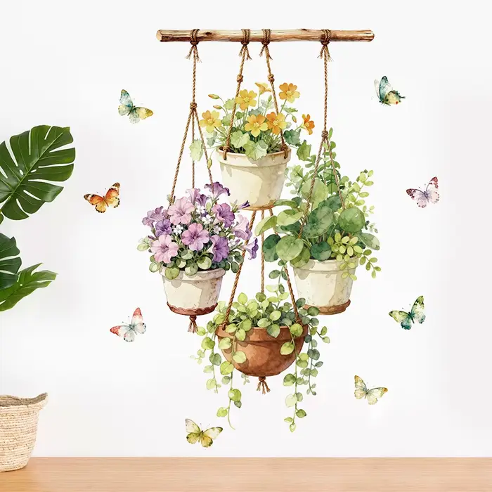 Autocollants muraux en aquarelle pour plantes en pot, pour chambre d'enfant, décoration de la maison, autocollant auto-adhésif pour plinthe, décoration murale pour salon