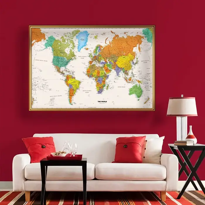 Affiche de carte du monde 150x100cm, Non tissée, sans odeur, vue aérienne, tableau d'art mural sans cadre pour fournitures scolaires, décoration de salle, cadeau