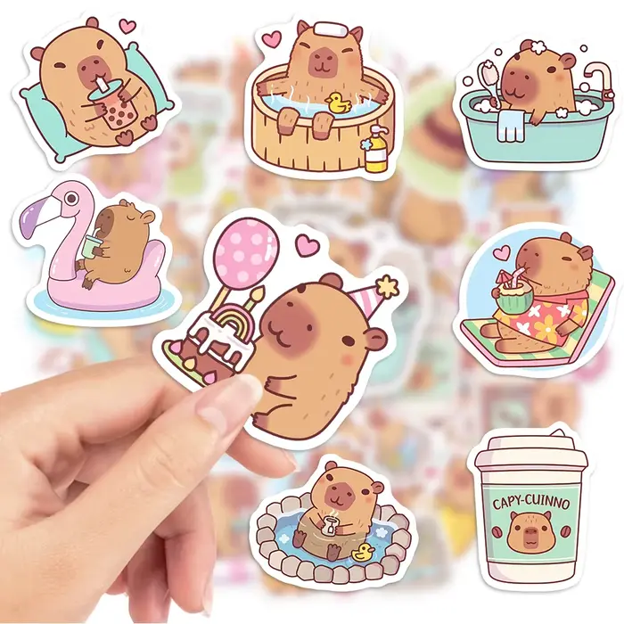 Autocollant Capybara de dessin animé mignon
