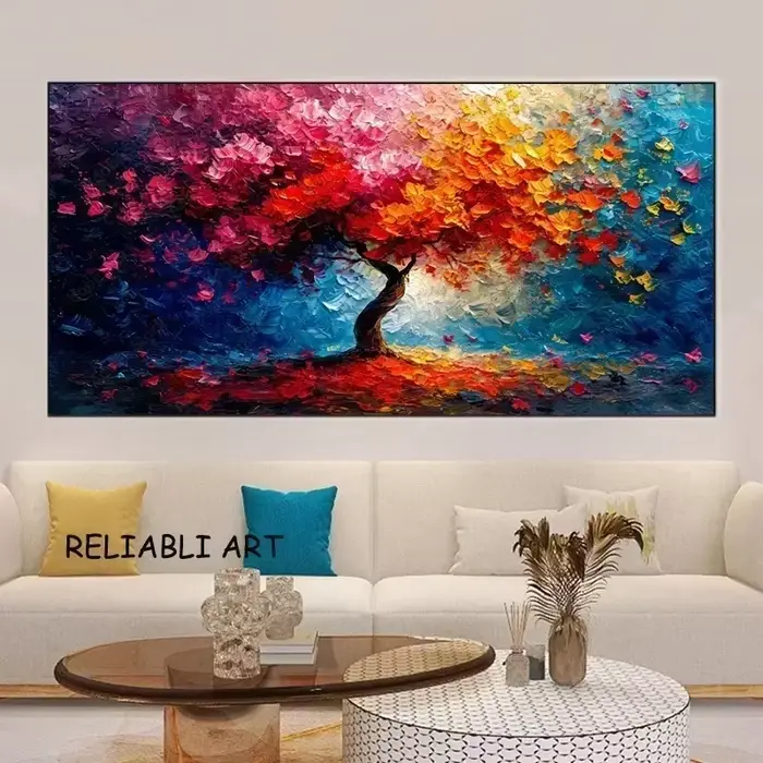 Affiche colorée de paysage d'arbre de fleur abstraite