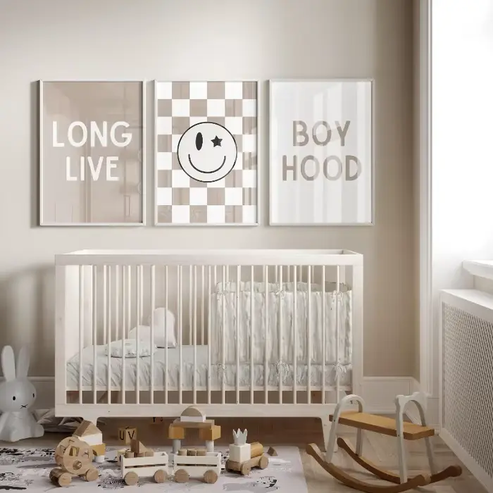 Affiche murale à carreaux neutre pour chambre d'enfant