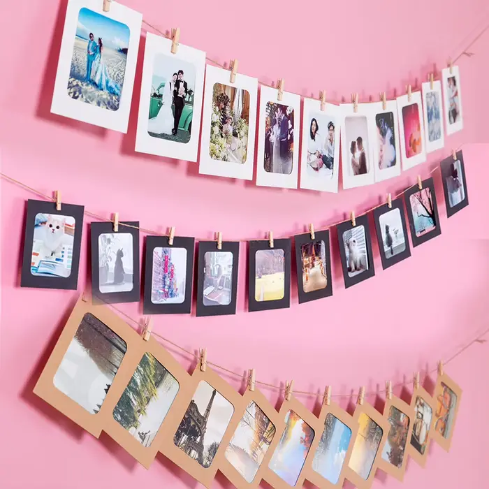 Cadre Photo en Papier Kraft avec Trombones et Corde