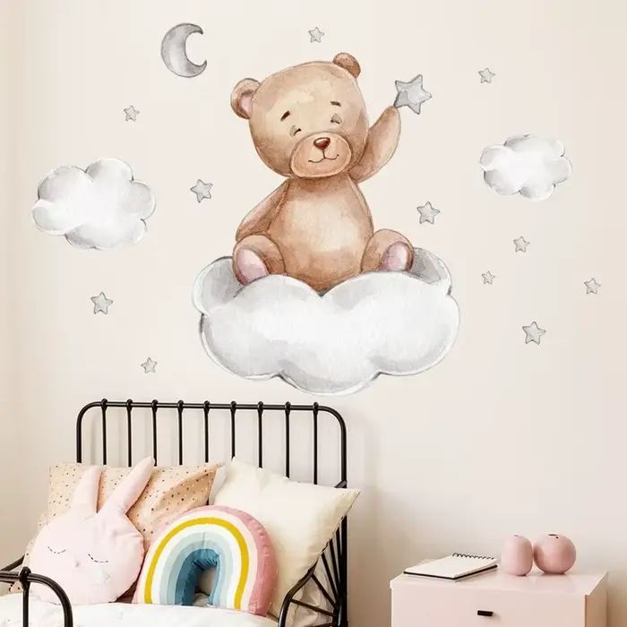 Grands autocollants muraux lune nuage pour chambres d'enfants