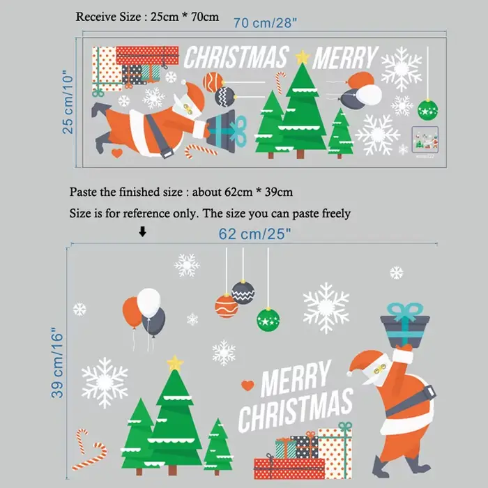 Autocollants muraux Joyeux Noël/Chaudes fêtes du Nouvel An, décorations murales amovibles pour fenêt