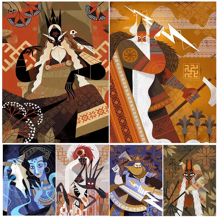 Peinture sur toile d'art mural de personnages slaviques