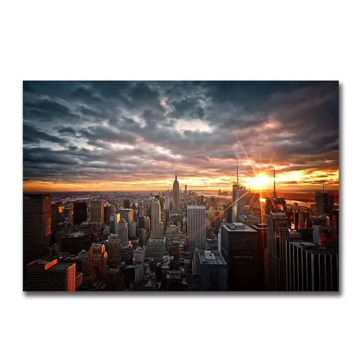 Peintures sur toile avec vue au coucher du soleil de la ville de New York, affiches et imprimés d'ar
