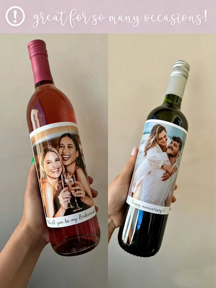 Étiquettes autocollantes personnalisées pour bouteilles de vin avec photo et texte, personnalisées pour anniversaire, fiançailles, mariage, cadeaux pour couple, DIY
