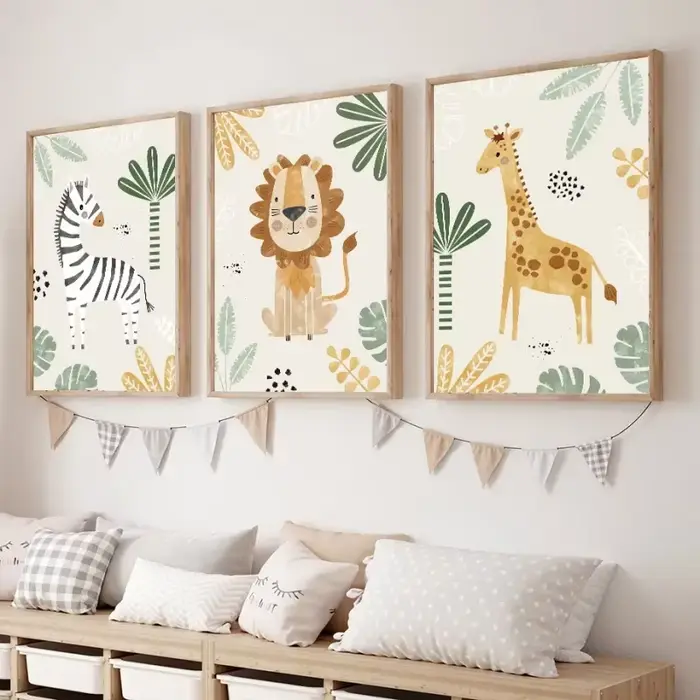 Peinture sur toile avec girafe et zèbre