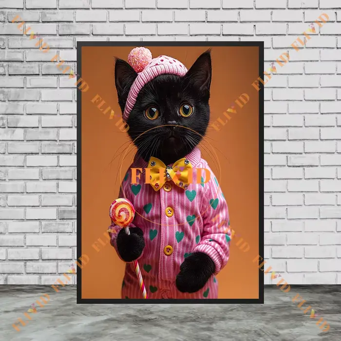 Affiche murale de chat habillé rose