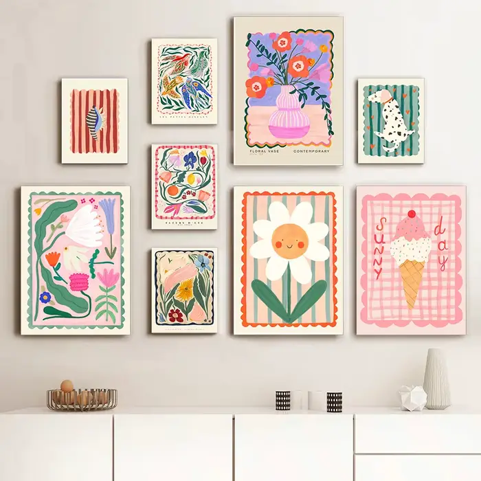Affiches abstraites minimalistes de fleurs colorées
