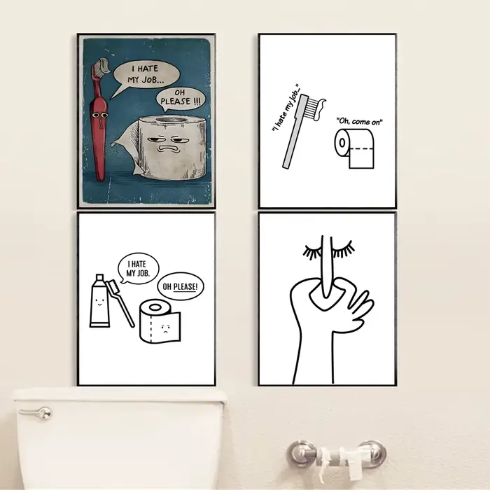 Affiche humoristique en papier toilette et brosse à dents