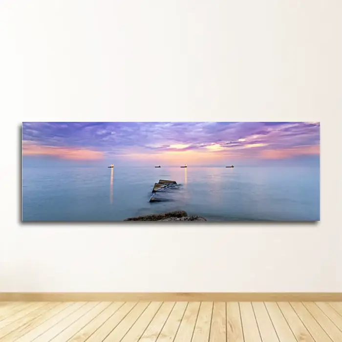 Peinture sur toile panoramique scandinave, art mural, image pour salon, couchers de soleil, mer natu