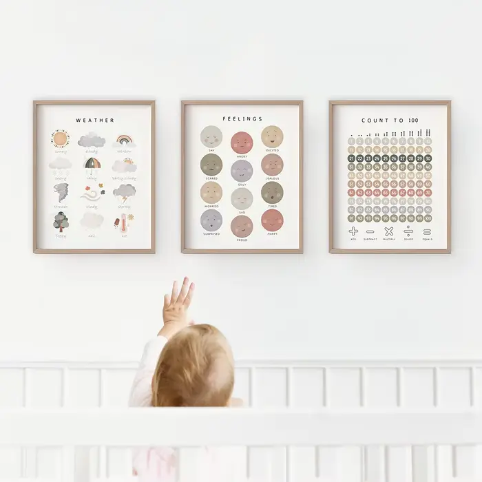 Affiches éducatives Alphabet numéro forme couleurs pépinière mur Art nordique